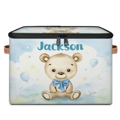 Large Custom Baby Keepsake Box with Name - Blue Memory Box for Boys Option 17