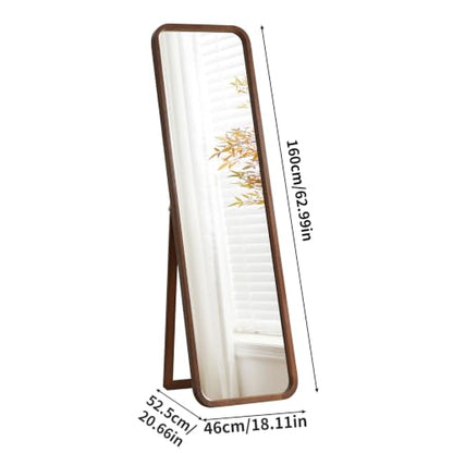 Walnut Wood Floor Mirror - Full-Length 63 x 18 in with Stand & Wall Mount