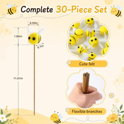 30Pcs Felt Bee Stems Honeybee Decor for Vase & Party Table Centerpieces