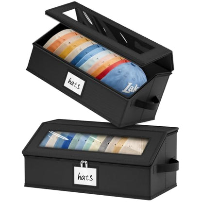 Black Hat Storage Organizer for Baseball Caps 2-Pack - Holds 30 Caps