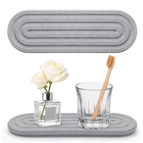 Water Absorbing Stone Sink Tray 12x4 Inches - Gray Quick Drying Organizer