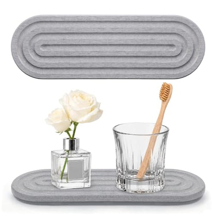 Water Absorbing Stone Sink Tray 12x4 Inches - Gray Quick Drying Organizer