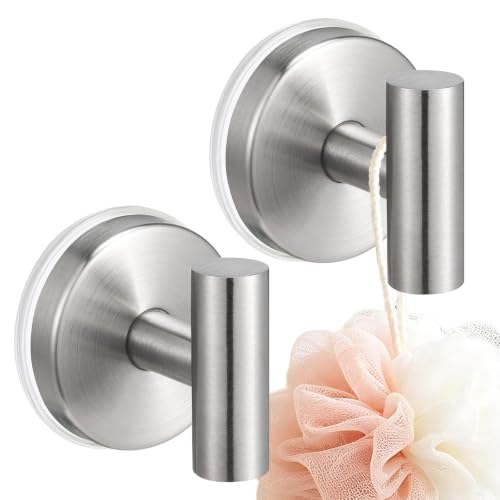 Stainless Steel Shower Suction Cup Hooks Brushed Nickel 2 Pack No Drill
