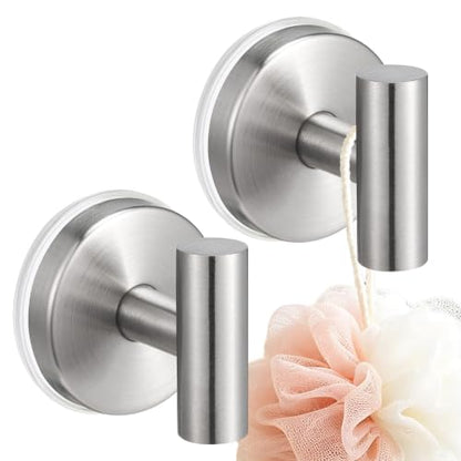 Stainless Steel Shower Suction Cup Hooks Brushed Nickel 2 Pack No Drill