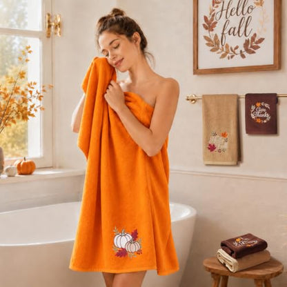 Autumn Harvest Pumpkin Bathroom Towel Set 6 Piece - Fall Decor Cotton
