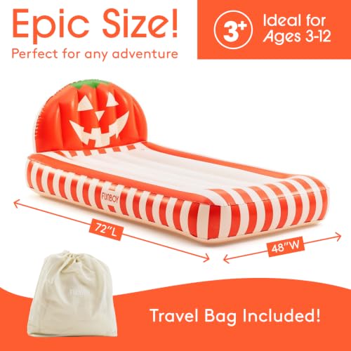 FUNBOY Kids Pumpkin Halloween Inflatable Air Mattress - Supportive & Cozy Sleepover Bed - Orange & White Variation