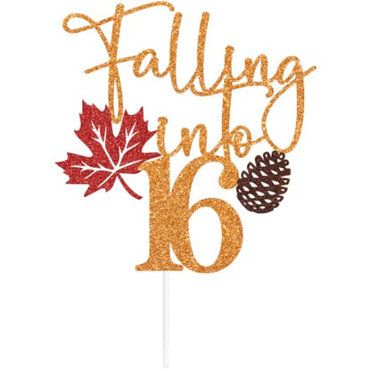 Orange Glitter Falling Into Cake Topper - 16th Birthday Autumn Celebration - Rustic Harvest Party Supplies - Variation: Orange-16
