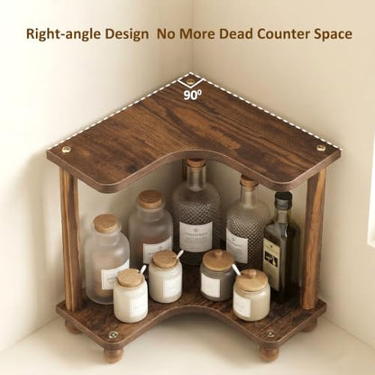 Corner Bathroom Counter Organizer 2-Tier Wood Vanity Shelf - Space Saving