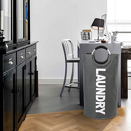 DOKEHOM 95L Large Laundry Basket, Collapsible Laundry Bag, Freestanding Tall Clothes Hamper, Foldable Washing Bin (Dark Grey)