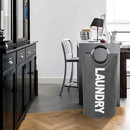 DOKEHOM 95L Large Laundry Basket, Collapsible Laundry Bag, Freestanding Tall Clothes Hamper, Foldable Washing Bin (Dark Grey)