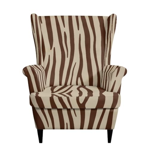 Brown Zebra Print Wingback Chair Slipcover Set of 2 - Non Slip, Stain & Pet Resistant