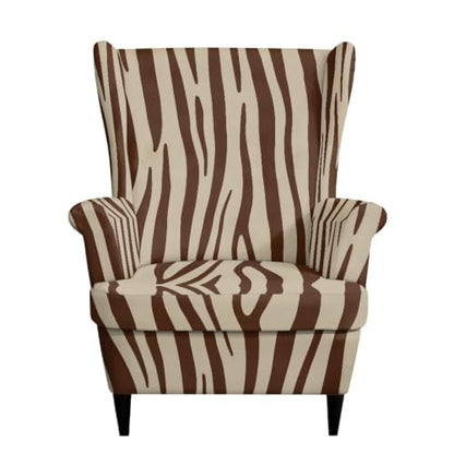 Brown Zebra Print Wingback Chair Slipcover Set of 2 - Non Slip, Stain & Pet Resistant