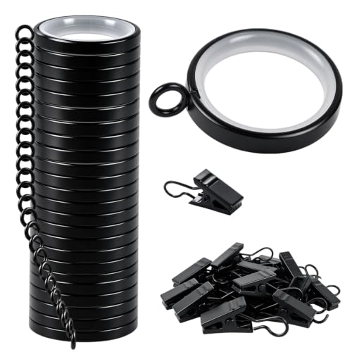 24 Pack Metal Curtain Rings with Clips - 1-5/8 Inch ID for 1-1/4 Inch Rods