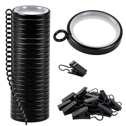 24 Pack Metal Curtain Rings with Clips - 1-5/8 Inch ID for 1-1/4 Inch Rods