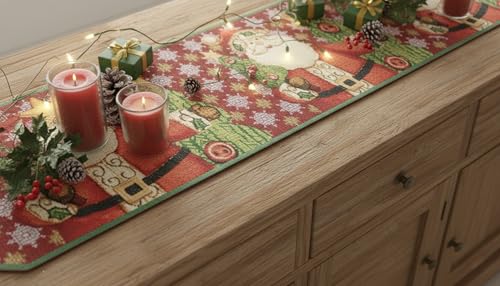 Santa Tapestry Table Runner - Christmas Holiday Decor, Red & Green, 13 x 72 (Variation of THIS listing)