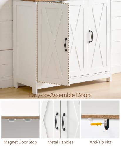 Farmhouse Buffet Storage Cabinet with Adjustable Shelves - White / 35.4W