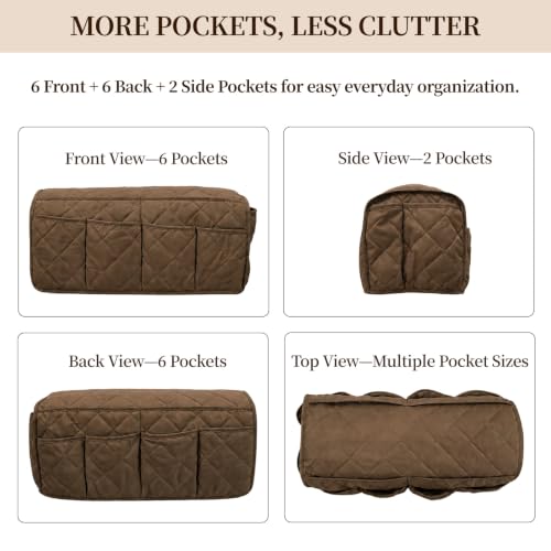 Brown Remote Control Holder for Armchair Caddy with 14 Pockets - Full Wrap Design
