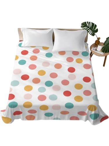 Full Size Flat Sheet - Colorful Polka Dot Microfiber Bedding, Watercolor Dots, Breathable & Easy Care - Terracotta / Full