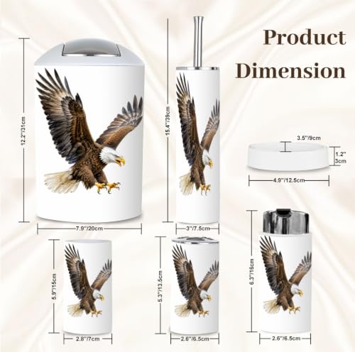Bathroom Accessory Set 6PCS Bald Eagle Watercolor Bird White Head & Tailed - Multi4