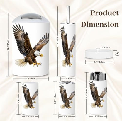 Bathroom Accessory Set 6PCS Bald Eagle Watercolor Bird White Head & Tailed - Multi4