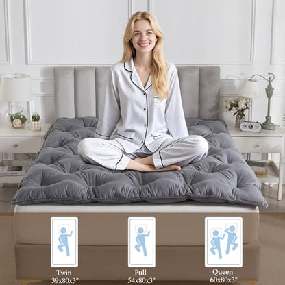 Japanese Futon Mattress Foldable Memory Foam Bed Pad - Twin Grey