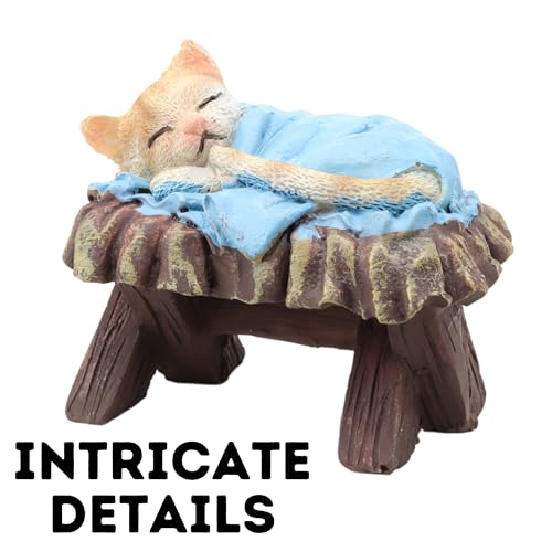 Cat Nativity Set - Festive Kitten Figurines for Christmas Centerpiece, 6 Pieces Up to 3.75 Inches