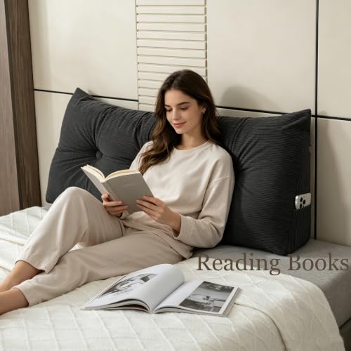 Black Wedge Pillow with Headboard Support 59x16 Inch for Bed Couch Legs Back