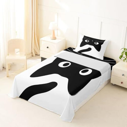Black Cat Bed Sheets Twin Size with Deep Pockets and Vibrant Prints - Kids Bedding Set