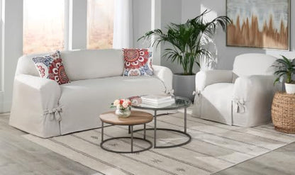 Beige Sofa Slipcover - Bow Style, One Size Furniture & Pet Protector
