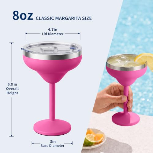 Rose Red 8oz Stainless Steel Vacuum Margarita Tumbler with Lid