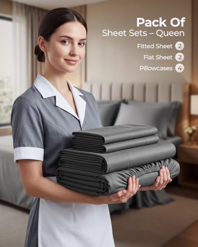 Queen Sheet Set - Pack of 2 Deep Pocket Microfiber Bed Sheets - Dark Grey