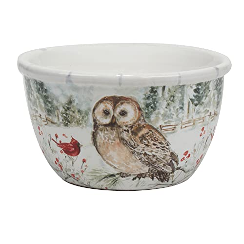 Set of 4 Ceramic Ice Cream Bowls - Winter Forest Animals Design, 5.25 inch