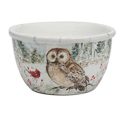 Set of 4 Ceramic Ice Cream Bowls - Winter Forest Animals Design, 5.25 inch