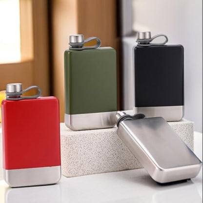 Black Stainless Steel Square Hip Flask 9oz with Leakproof Screw Cap
