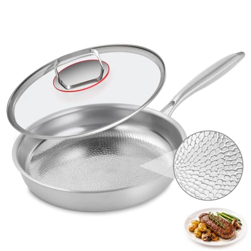 10-Inch Titanium Frying Pan with Lid - Non-Toxic, Hammered Chef-Grade Skillet