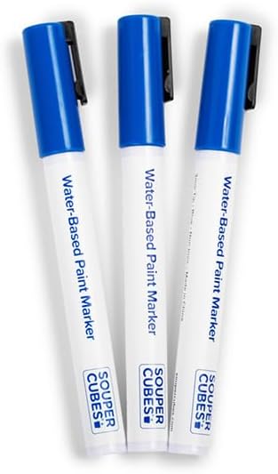 Souper Cubes Water-Based Paint Markers - 3mm Tip, Pack of 3 Blue Washable, Non-Toxic Ink for Labeling
