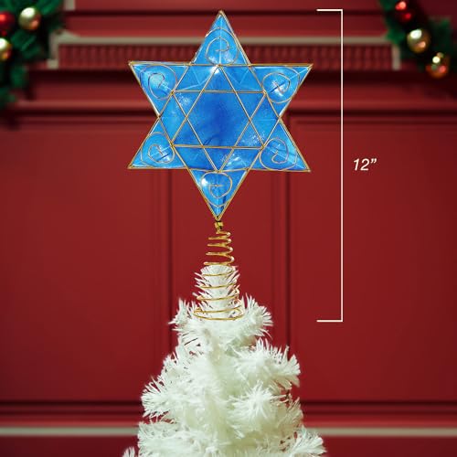 13-Inch Battery-Operated Hanukkah Tree Topper with LED Lights and Star of David