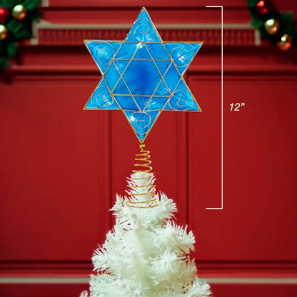 13-Inch Battery-Operated Hanukkah Tree Topper with LED Lights and Star of David
