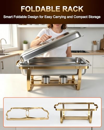 Golden 4-Pack 9 Qt Stainless Steel Buffet Chafing Dishes for Catering & Events