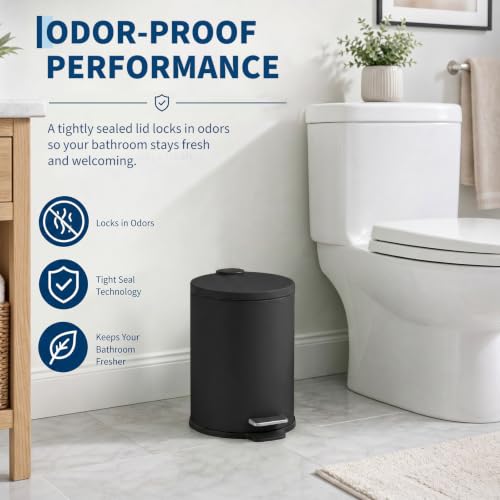 Round Trash Can with Soft-Close Lid 5L/1.3 Gal Bathroom Wastebasket