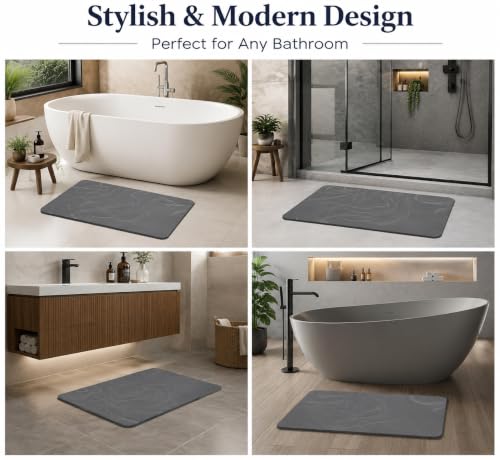 Natural Diatomaceous Earth Stone Bath Mat Non Slip Quick Dry Absorbent Gray 23.6x15.4 Inches