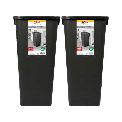 Glad 12 Gallon Open Top Plastic Trash Cans Black 2 Pack