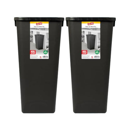 Glad 12 Gallon Open Top Plastic Trash Cans Black 2 Pack