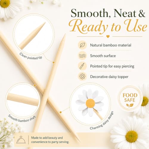 100PCS Daisy Floral Fruit Skewers Cocktail Picks for Food & Drinks