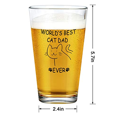 Transparent World's Best Cat Dad Ever Beer Glass - 15oz Novelty Gift for Cat Lovers