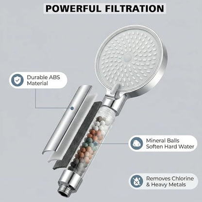 Filtered Shower Head with Handheld High Pressure 3 Spray Modes - Chrome