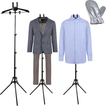 Clothes Steamer Stand with Hanger and Gloves - Adjustable Garment Rack