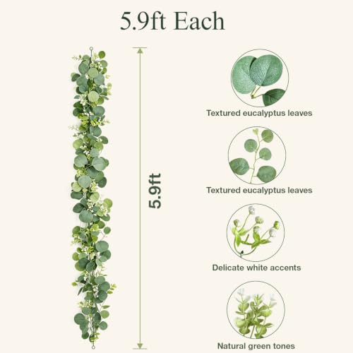 Artificial Eucalyptus Garland 4 Pack - 5.9 Ft Lush Greenery for Wedding Decor