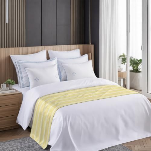 Queen Size Pale Yellow Striped Bed Runner - Modern Minimalist Decor, Satin Finish, 83x20 Inches