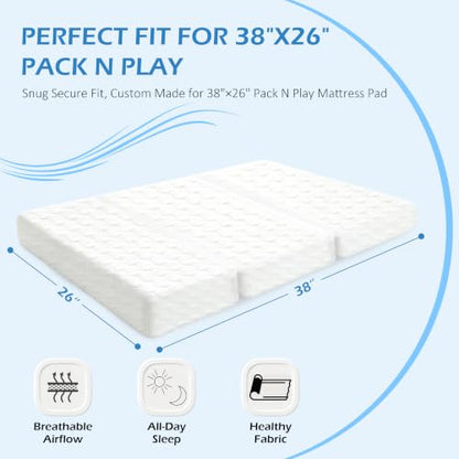 Dual-Sided Memory Foam Pack and Play Mattress 38x26 Inches - Soft & Firm Support